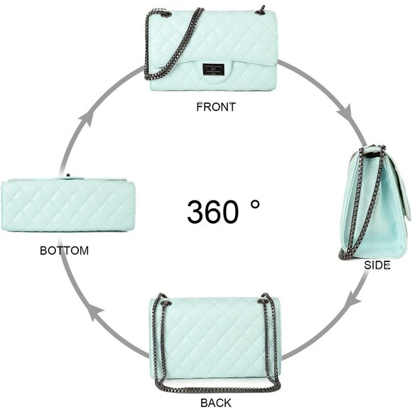 Women Light BluePU Quilted Stylish Crossbody Bag with Chain Strap & Flap Closure - Picture 6 of 6